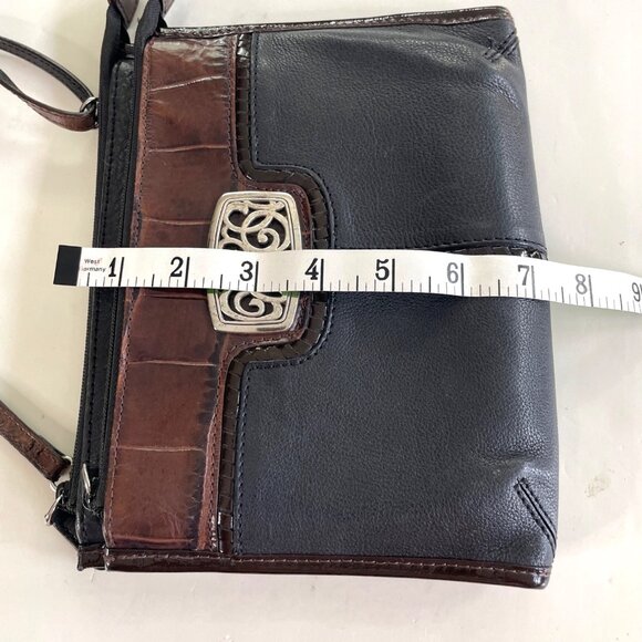Brighton Black & Brown Leather Crossbody Bag With Adjustable Strap - Picture 7 of 13